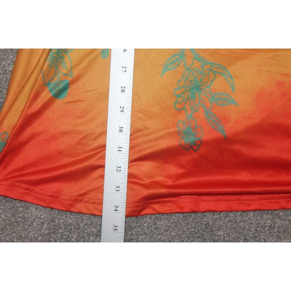 BOHO Chic Flared Sleeve Top Shirt Colorful Orange Flue Floral Design XL Azalea - Picture 4 of 7